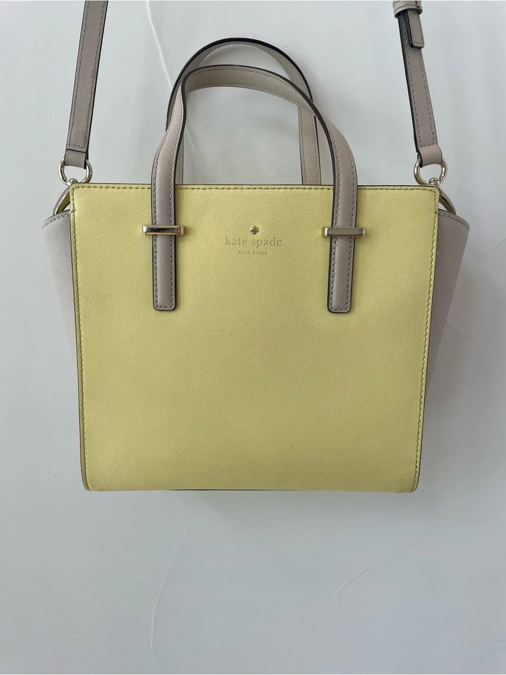 Kate Spade Cedar Street Hayden Two Tone Satchel-Yellow and Gray Leather Crossbod